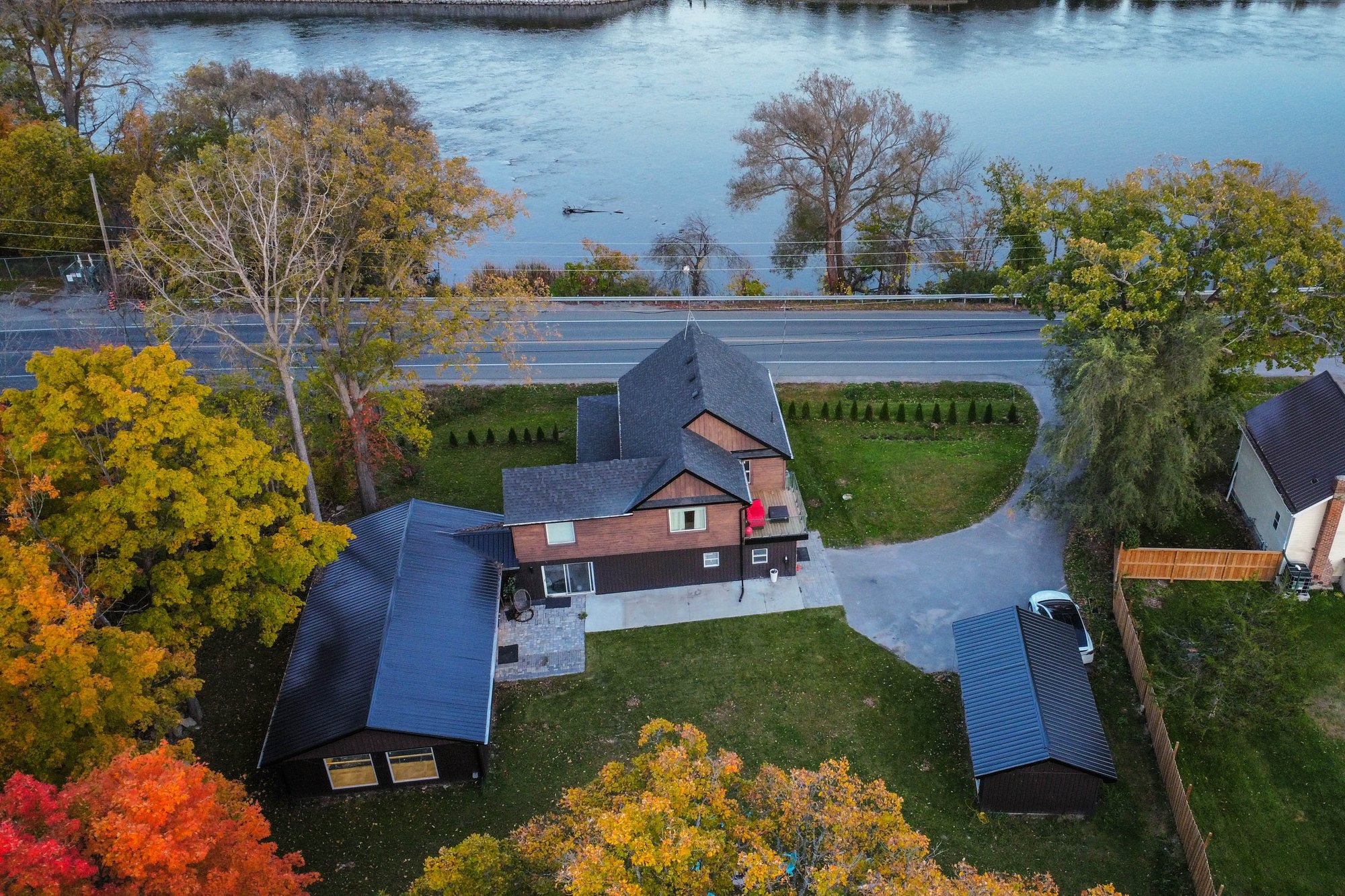 Aerial view of a Southern Ontario property at golden hour
