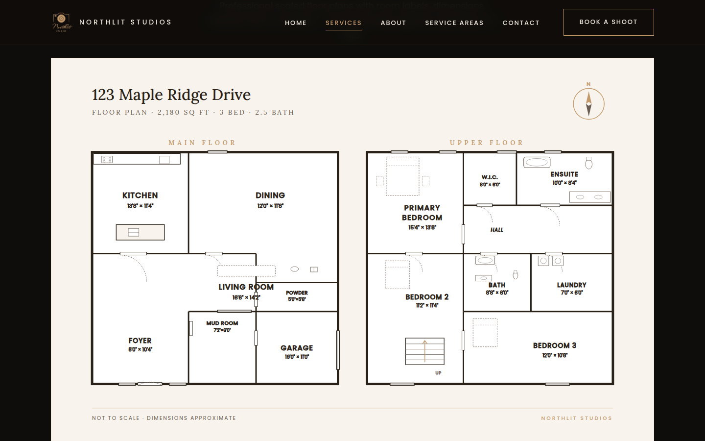 Sample 2-floor home floorplan with room dimensions and fixtures
